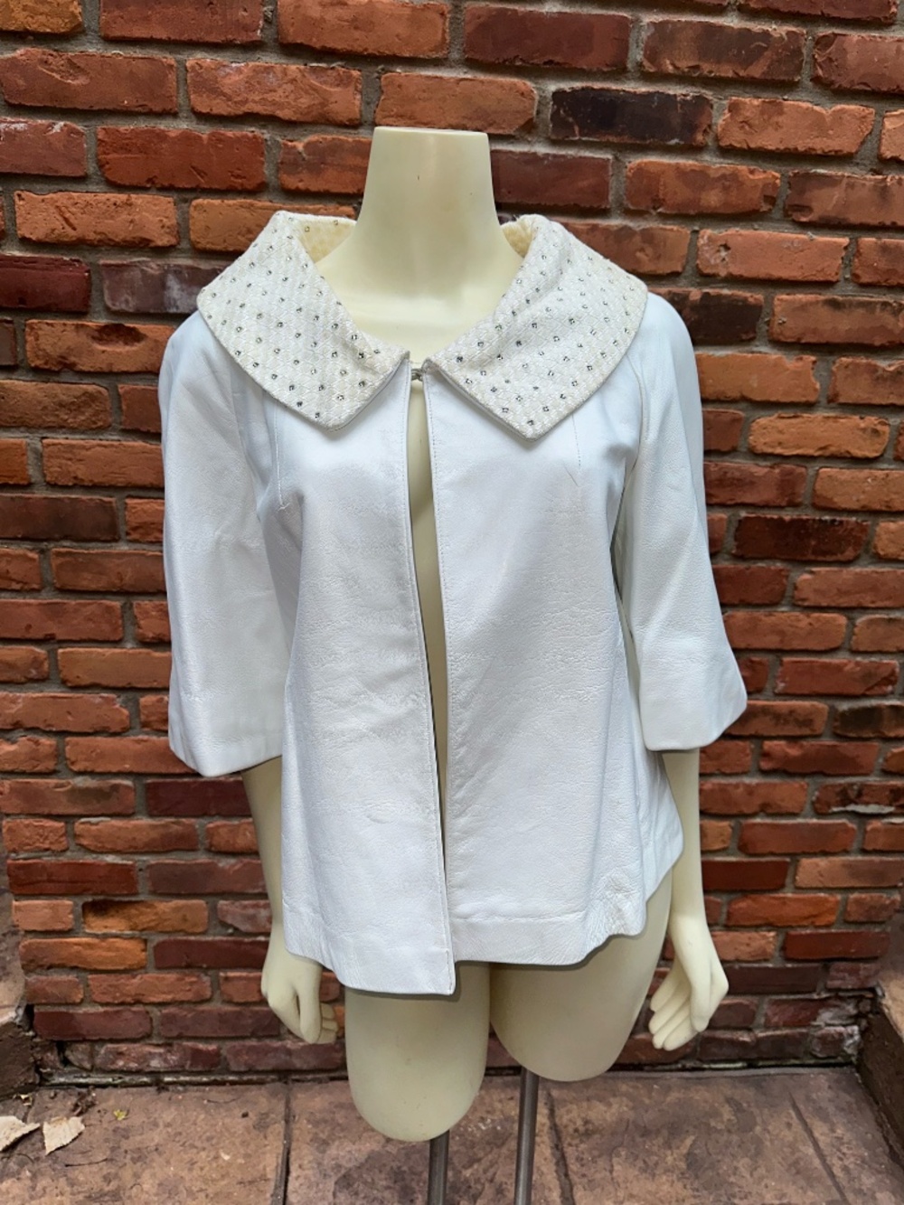 Vintage 1960s Albert Alfus White Leather Short Sleeve Swing Jacket Mod ~Stunning
